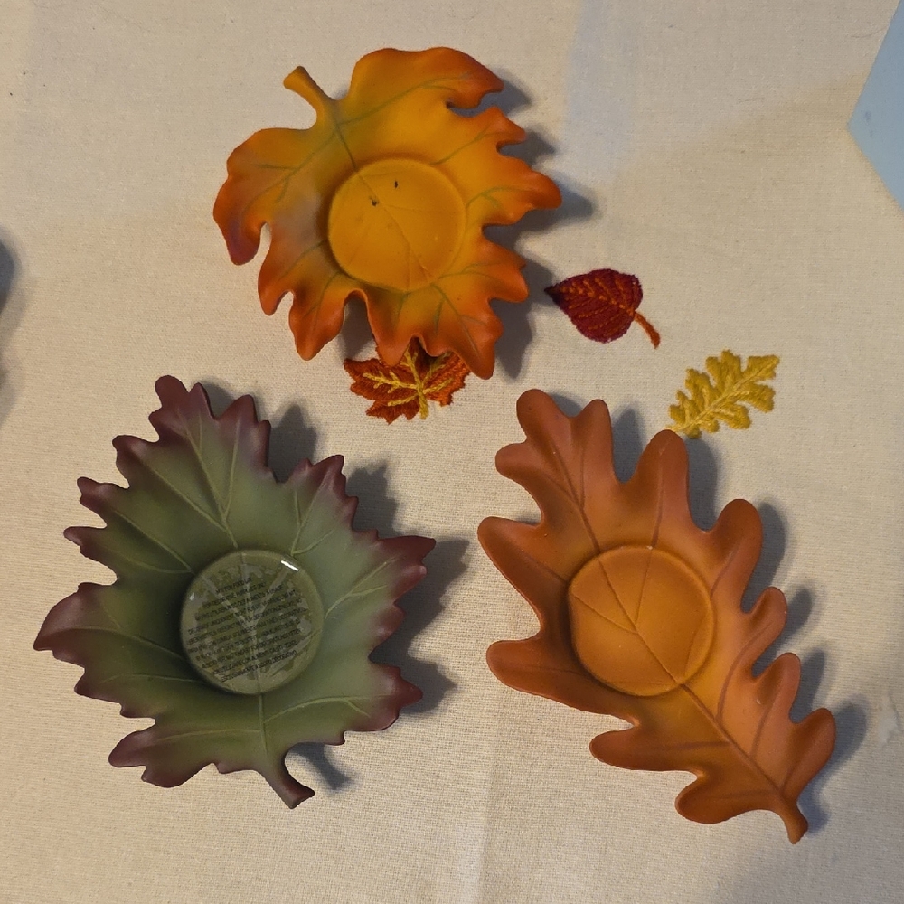 PartyLite Autumn Leaf Candle Holders - Orange, Green, Brown